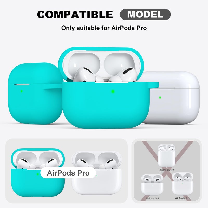 R-fun AirPods Pro Case Cover with Keychain, Full Protective Silicone Skin Accessories for Women Men Girl Adult with Apple 2019 Latest AirPods Pro Case, Front LED Visible-Teal - Image 4